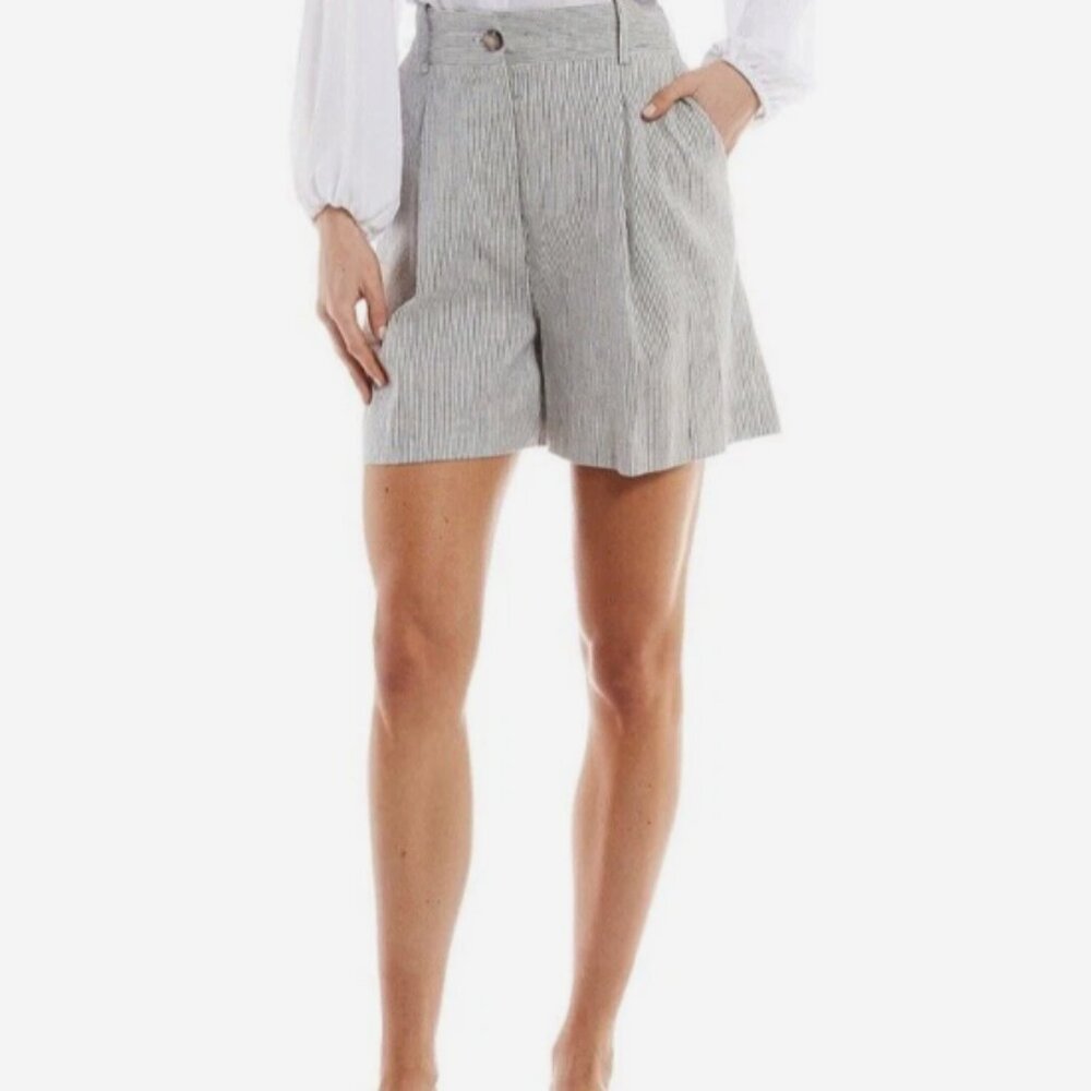 Alex Marie Reina Linen Blend Pleated Shorts – Navy Stripe – Like New